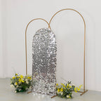 5ft Sparkly Silver Big Payette Sequin Fitted Wedding Arch Cover for Round Top Chiara Backdrop Stand - Bell Racket Store