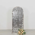 5ft Sparkly Silver Big Payette Sequin Fitted Wedding Arch Cover for Round Top Chiara Backdrop Stand - Bell Racket Store