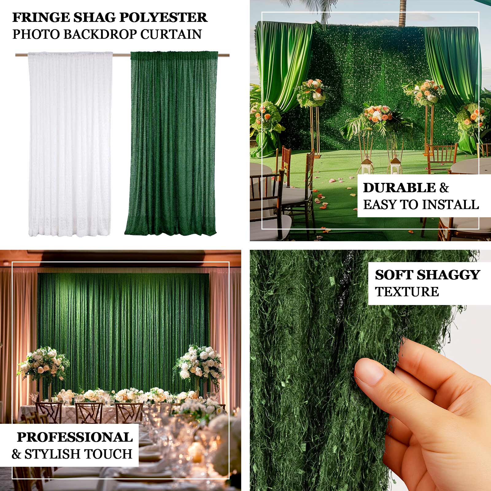 5ftx10ft Green Fringe Shag Polyester Event Drapery Panel, Minky Fabric Divider Backdrop Curtain - Bell Racket Store