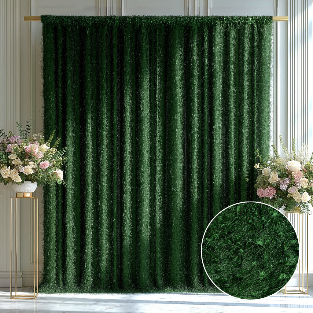 5ftx10ft Green Fringe Shag Polyester Event Drapery Panel, Minky Fabric Divider Backdrop Curtain - Bell Racket Store