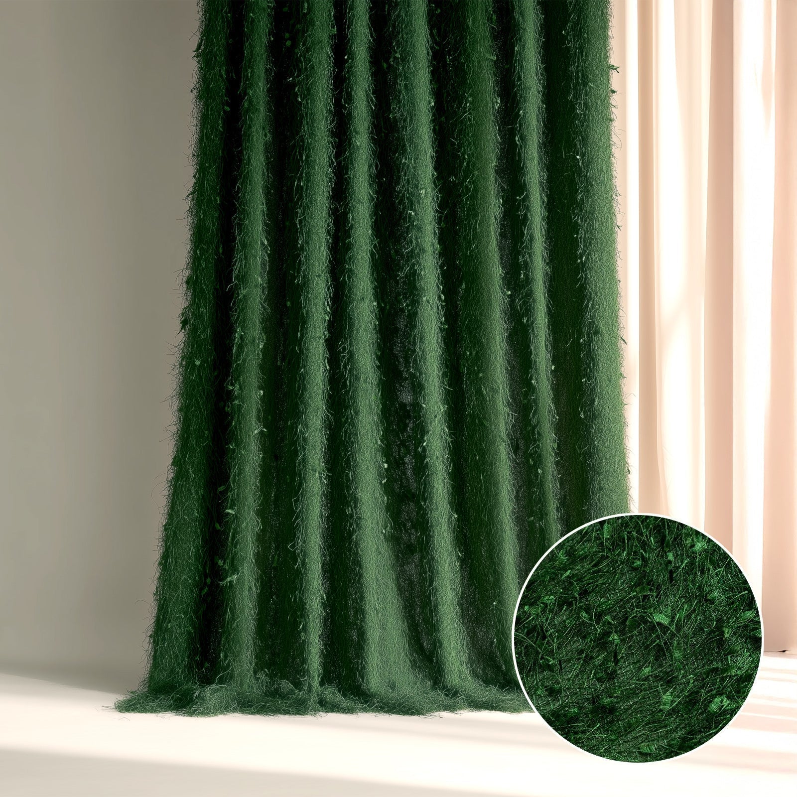 5ftx10ft Green Fringe Shag Polyester Event Drapery Panel, Minky Fabric Divider Backdrop Curtain - Bell Racket Store