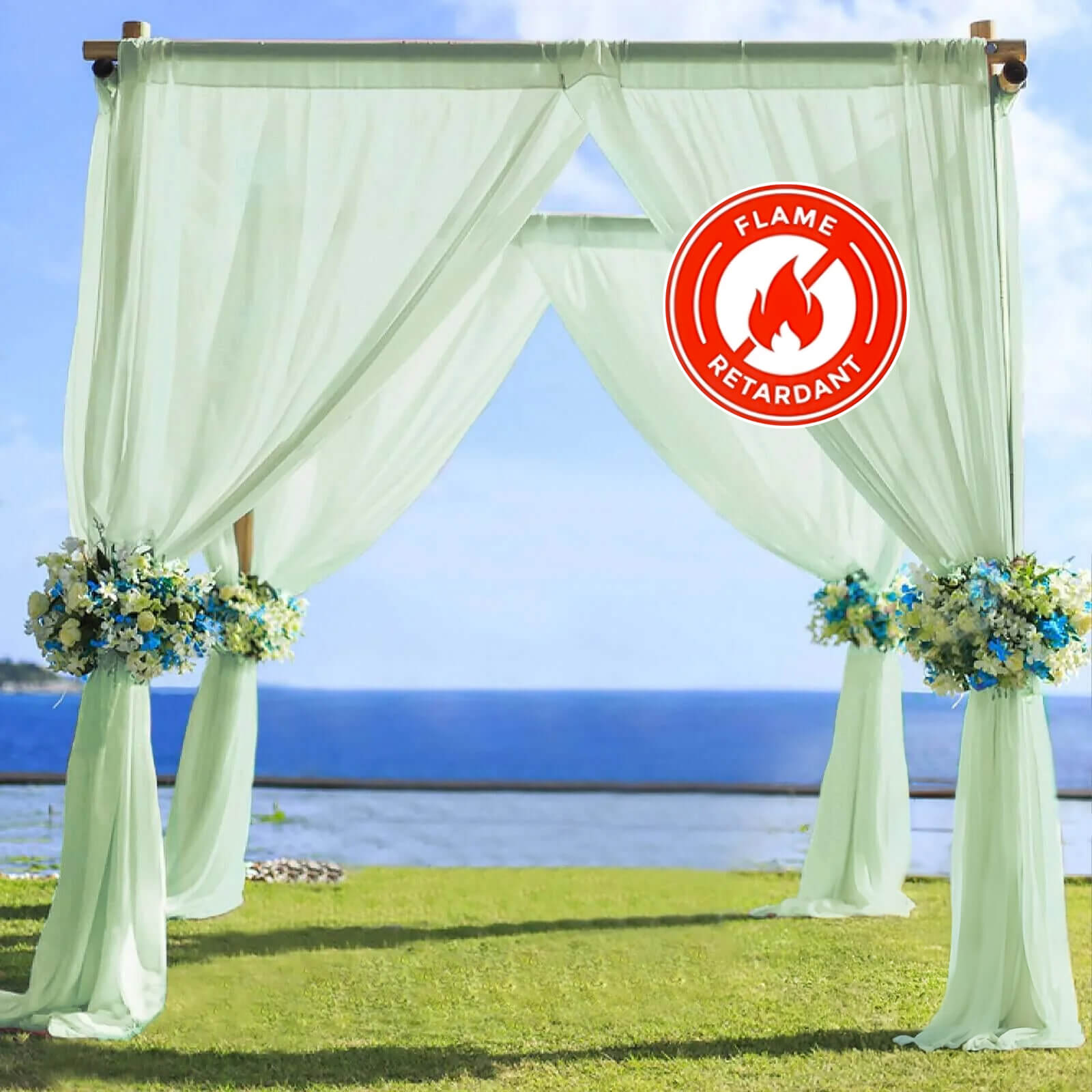 5ftx14ft Sage Green Chiffon Curtain Panel, Durable Flame Resistant Backdrop Ceiling Drapery With Rod Pocket - Bell Racket Store
