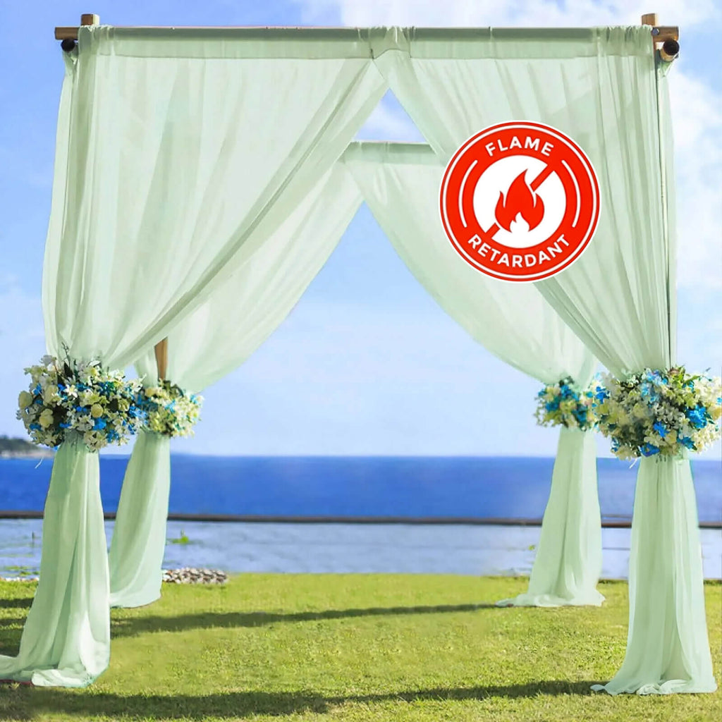 5ftx14ft Sage Green Chiffon Curtain Panel, Durable Flame Resistant Backdrop Ceiling Drapery With Rod Pocket - Bell Racket Store