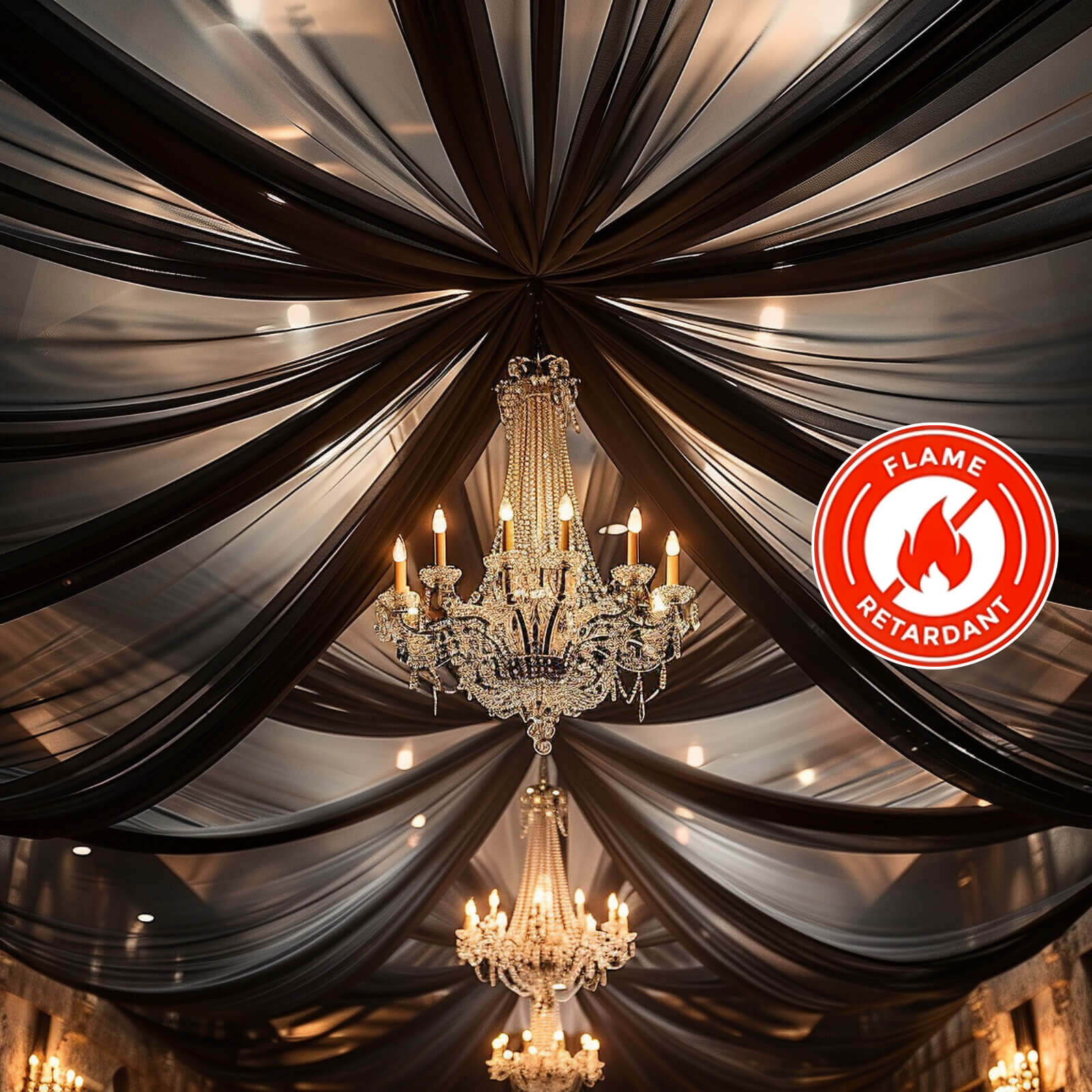 5ftx32ft Black Chiffon Curtain Panel, Durable Flame Resistant Backdrop Ceiling Drapery With Rod Pocket - Bell Racket Store