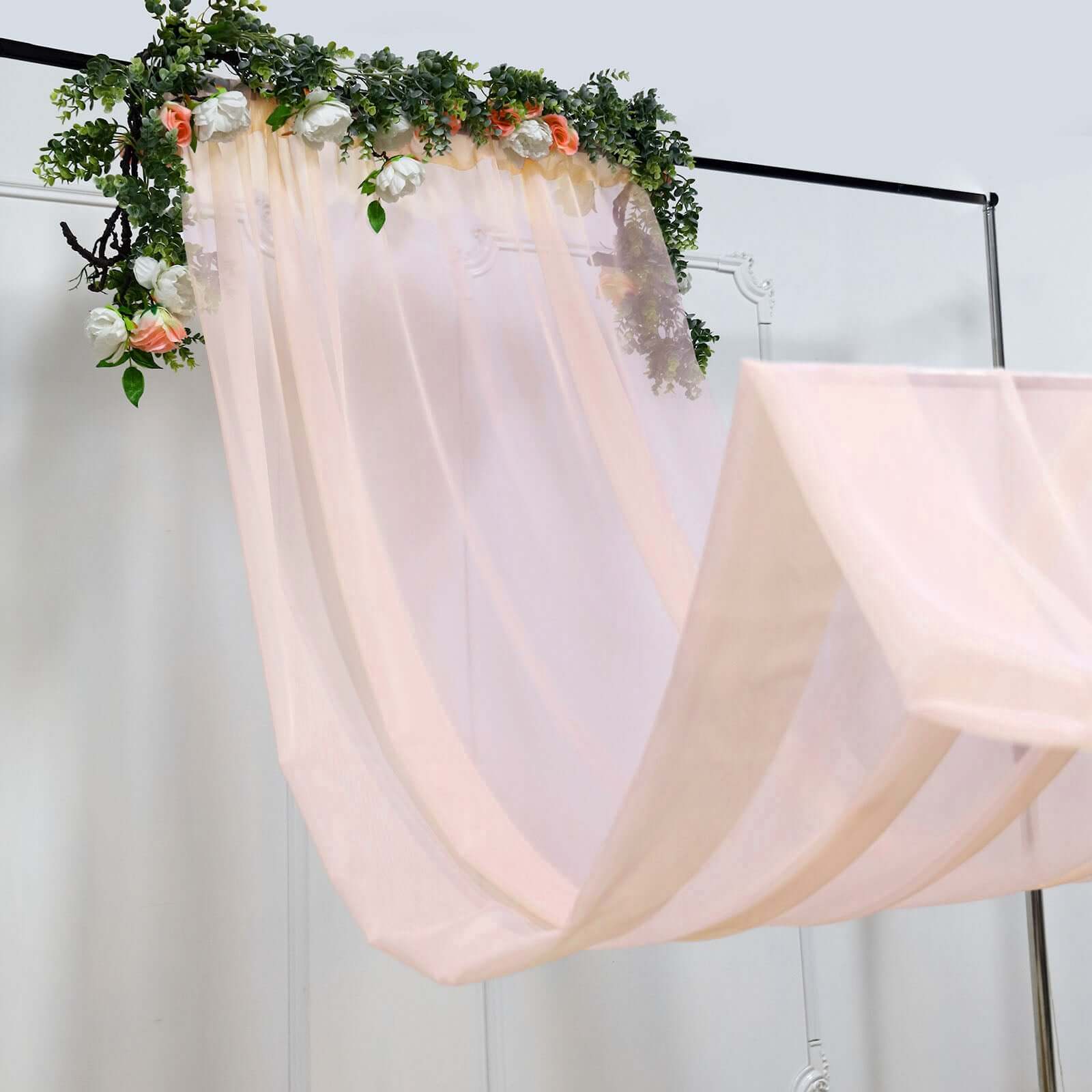 5ftx32ft Blush Chiffon Curtain Panel, Durable Flame Resistant Backdrop Ceiling Drapery With Rod Pocket - Bell Racket Store