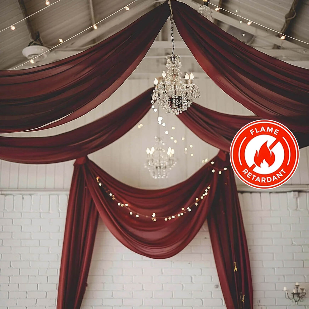 5ftx32ft Burgundy Chiffon Curtain Panel, Durable Flame Resistant Backdrop Ceiling Drapery With Rod Pocket - Bell Racket Store