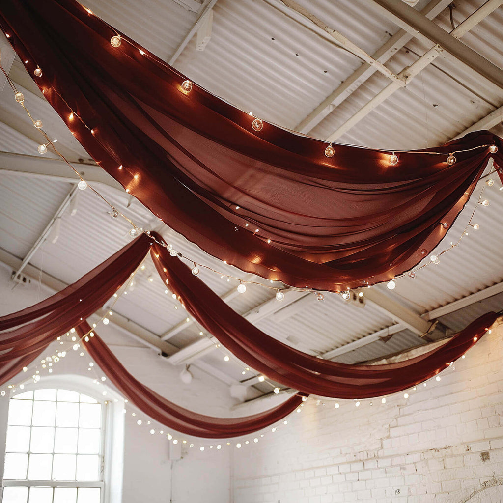 5ftx32ft Burgundy Chiffon Curtain Panel, Durable Flame Resistant Backdrop Ceiling Drapery With Rod Pocket - Bell Racket Store
