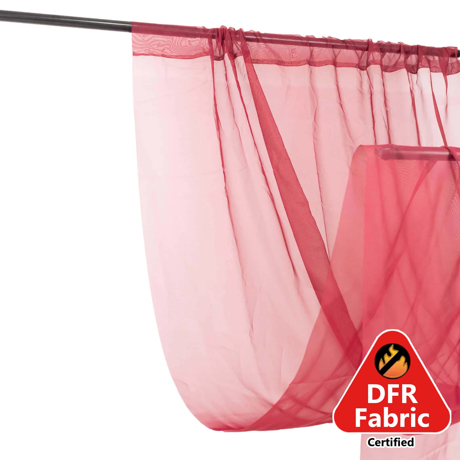 5ftx32ft Burgundy Chiffon Curtain Panel, Durable Flame Resistant Backdrop Ceiling Drapery With Rod Pocket - Bell Racket Store