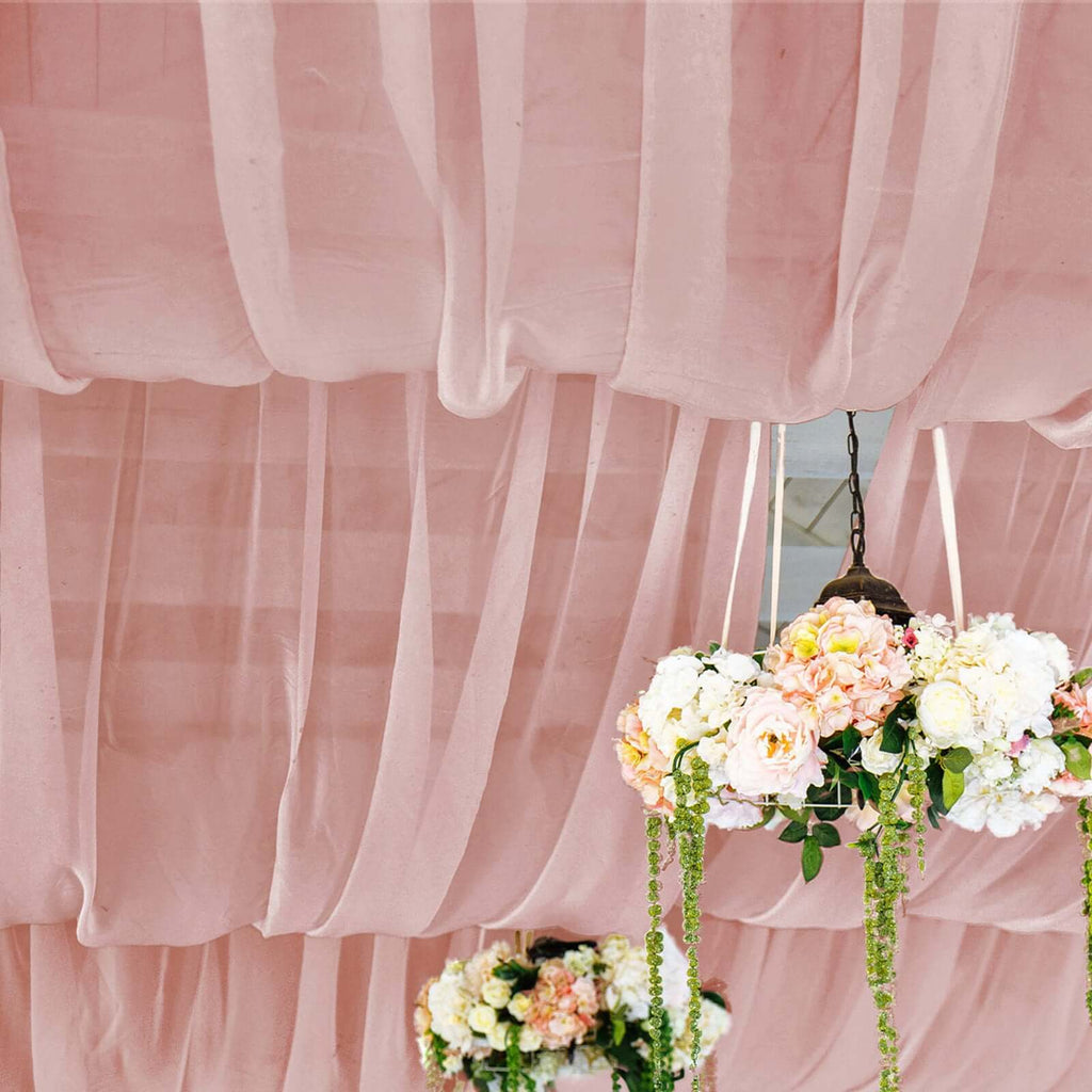 5ftx32ft Dusty Rose Chiffon Curtain Panel, Durable Flame Resistant Backdrop Ceiling Drapery With Rod Pocket - Bell Racket Store