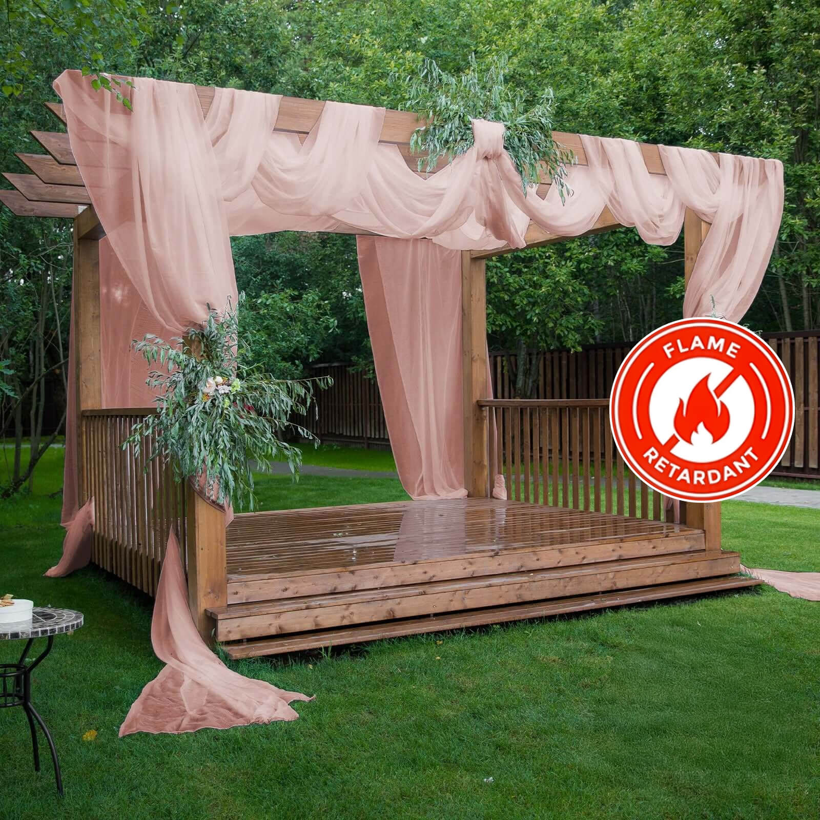 5ftx32ft Dusty Rose Chiffon Curtain Panel, Durable Flame Resistant Backdrop Ceiling Drapery With Rod Pocket - Bell Racket Store