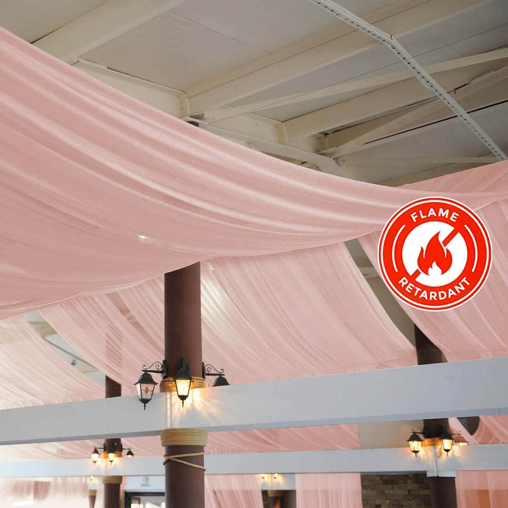 5ftx32ft Dusty Rose Chiffon Curtain Panel, Durable Flame Resistant Backdrop Ceiling Drapery With Rod Pocket - Bell Racket Store