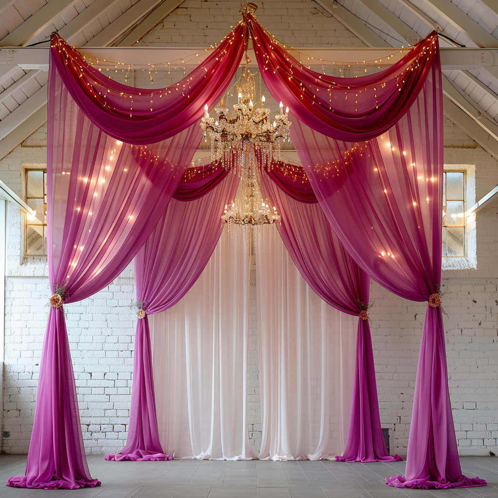 5ftx32ft Fuchsia Chiffon Curtain Panel, Durable Flame Resistant Backdrop Ceiling Drapery With Rod Pocket - Bell Racket Store