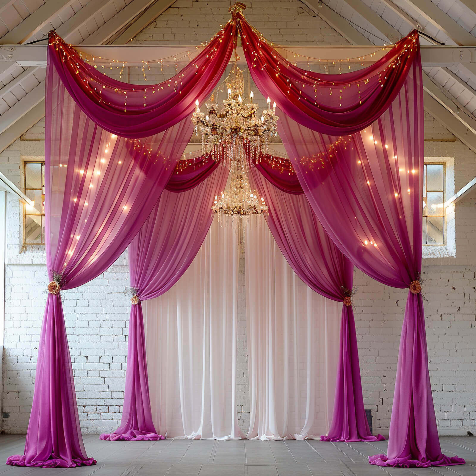 5ftx32ft Fuchsia Chiffon Curtain Panel, Durable Flame Resistant Backdrop Ceiling Drapery With Rod Pocket - Bell Racket Store