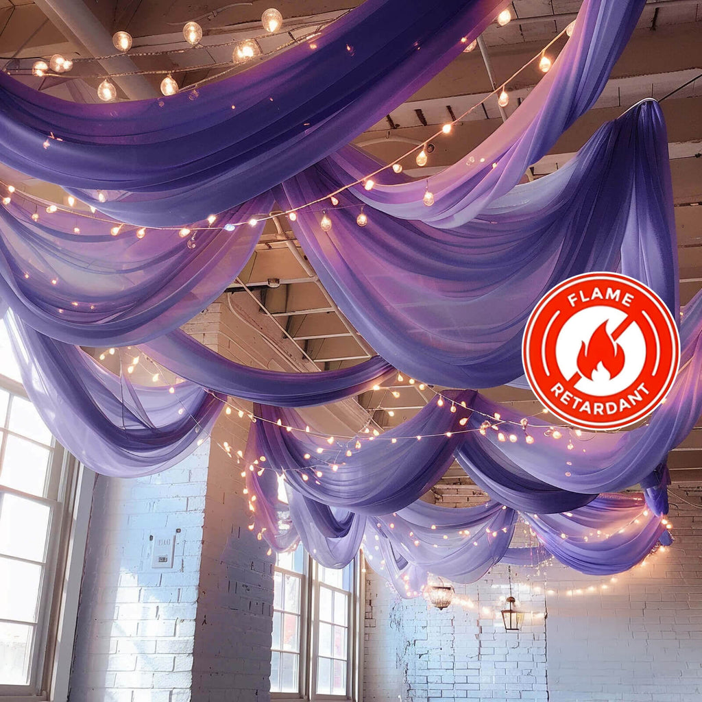 5ftx32ft Purple Chiffon Curtain Panel, Durable Flame Resistant Backdrop Ceiling Drapery With Rod Pocket - Bell Racket Store