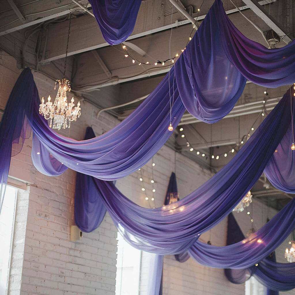 5ftx32ft Purple Chiffon Curtain Panel, Durable Flame Resistant Backdrop Ceiling Drapery With Rod Pocket - Bell Racket Store