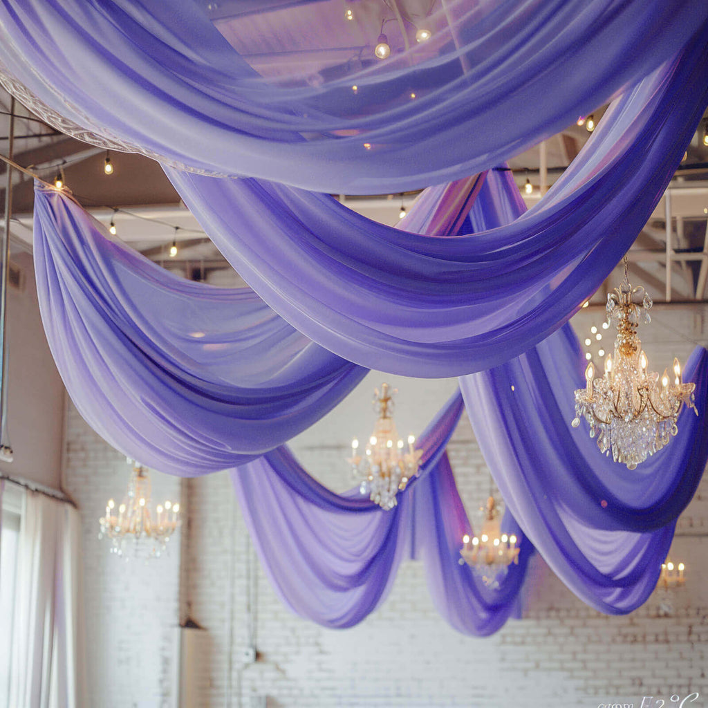 5ftx32ft Purple Chiffon Curtain Panel, Durable Flame Resistant Backdrop Ceiling Drapery With Rod Pocket - Bell Racket Store