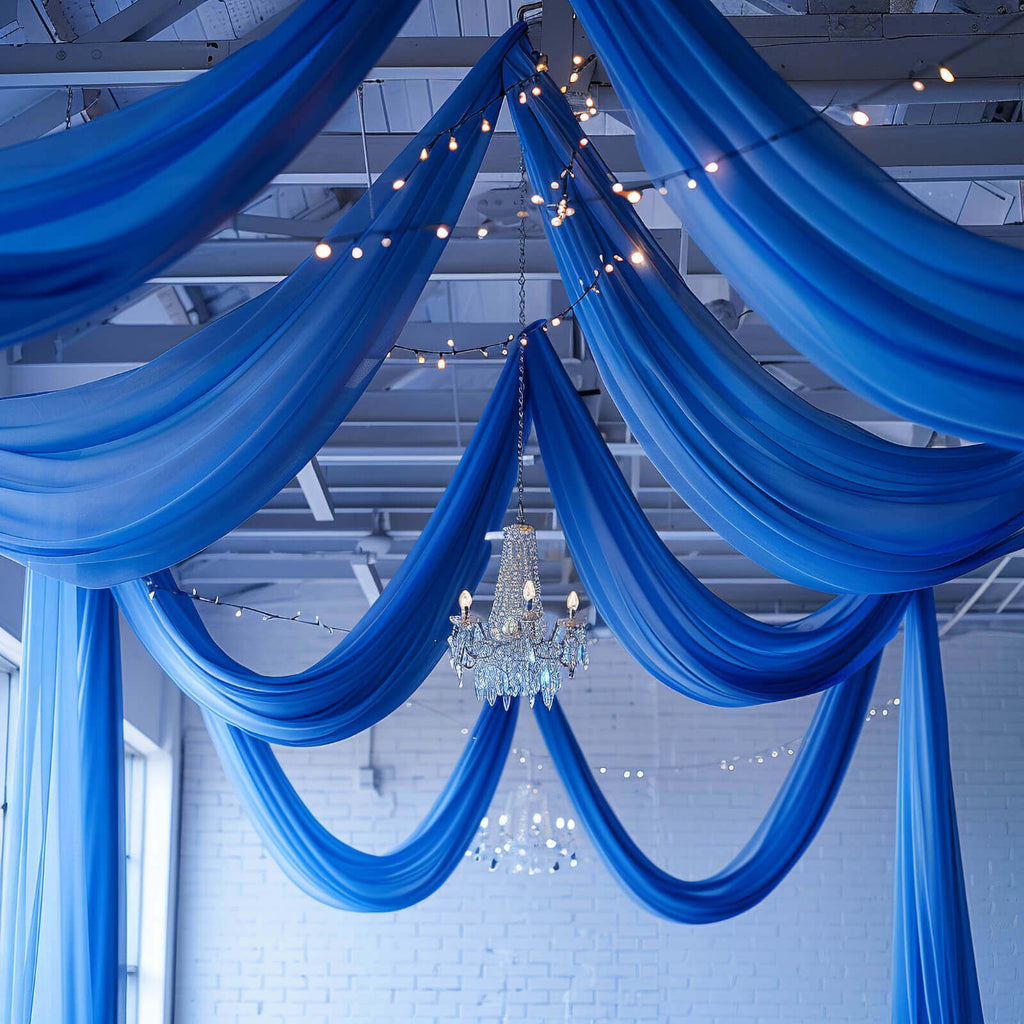 5ftx32ft Royal Blue Chiffon Curtain Panel, Durable Flame Resistant Backdrop Ceiling Drapery With Rod Pocket - Bell Racket Store