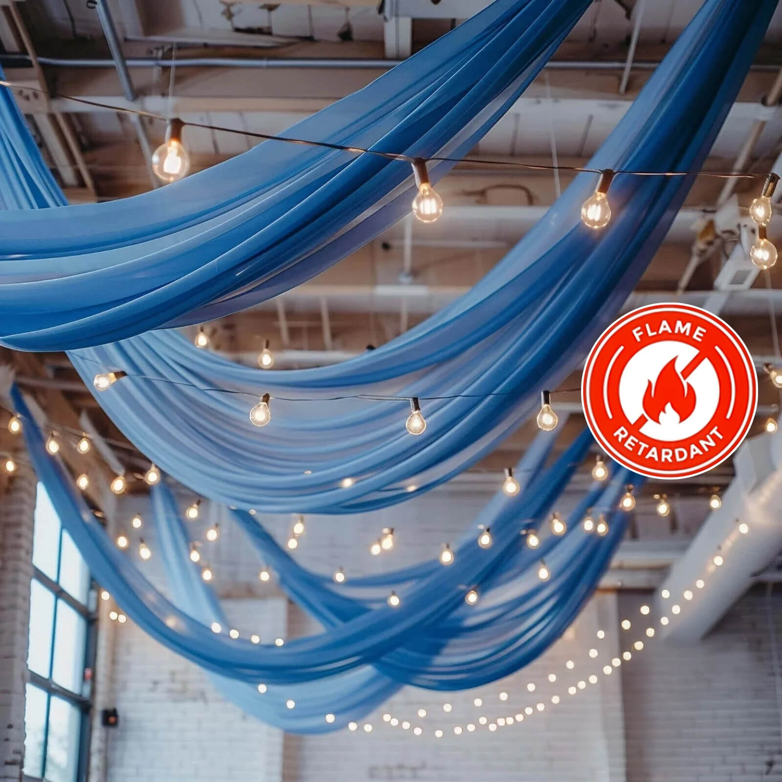 5ftx32ft Royal Blue Chiffon Curtain Panel, Durable Flame Resistant Backdrop Ceiling Drapery With Rod Pocket - Bell Racket Store