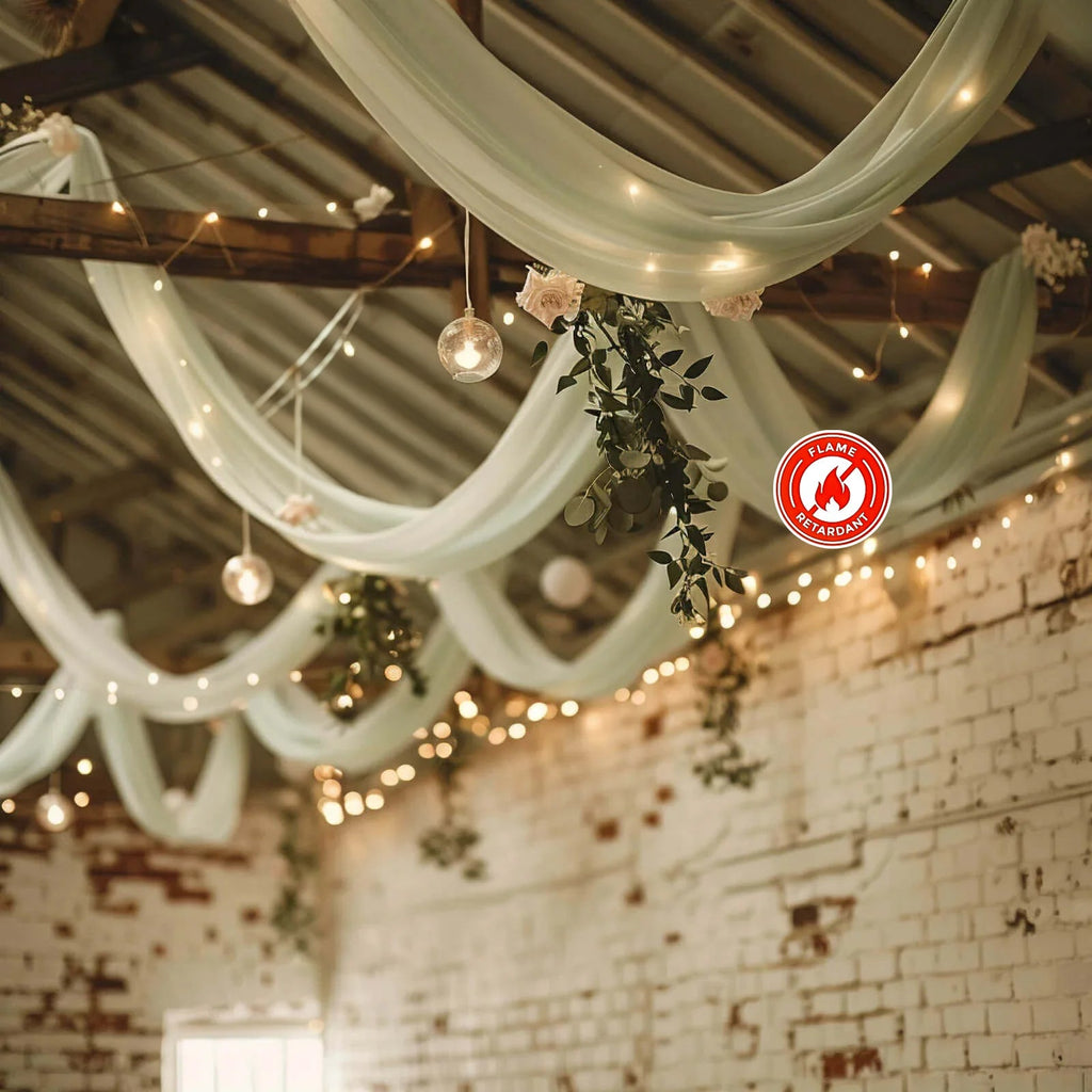 5ftx32ft Sage Green Chiffon Curtain Panel, Durable Flame Resistant Backdrop Ceiling Drapery With Rod Pocket - Bell Racket Store