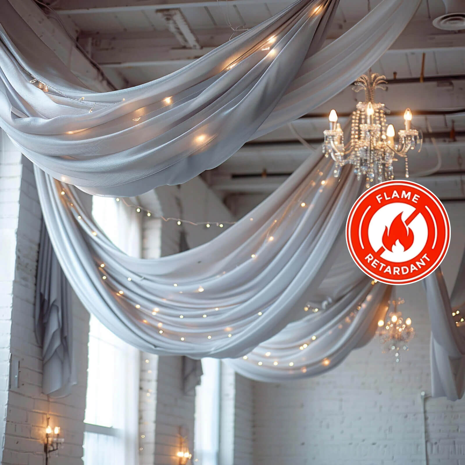 5ftx32ft Silver Chiffon Curtain Panel, Durable Flame Resistant Backdrop Ceiling Drapery With Rod Pocket - Bell Racket Store