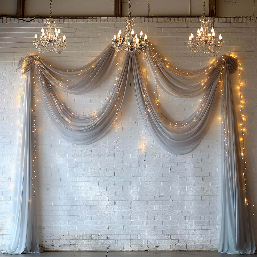 5ftx32ft Silver Chiffon Curtain Panel, Durable Flame Resistant Backdrop Ceiling Drapery With Rod Pocket - Bell Racket Store