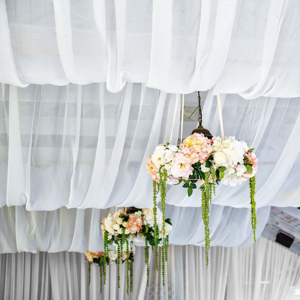 5ftx32ft White Chiffon Curtain Panel, Durable Flame Resistant Backdrop Ceiling Drapery With Rod Pocket - Bell Racket Store