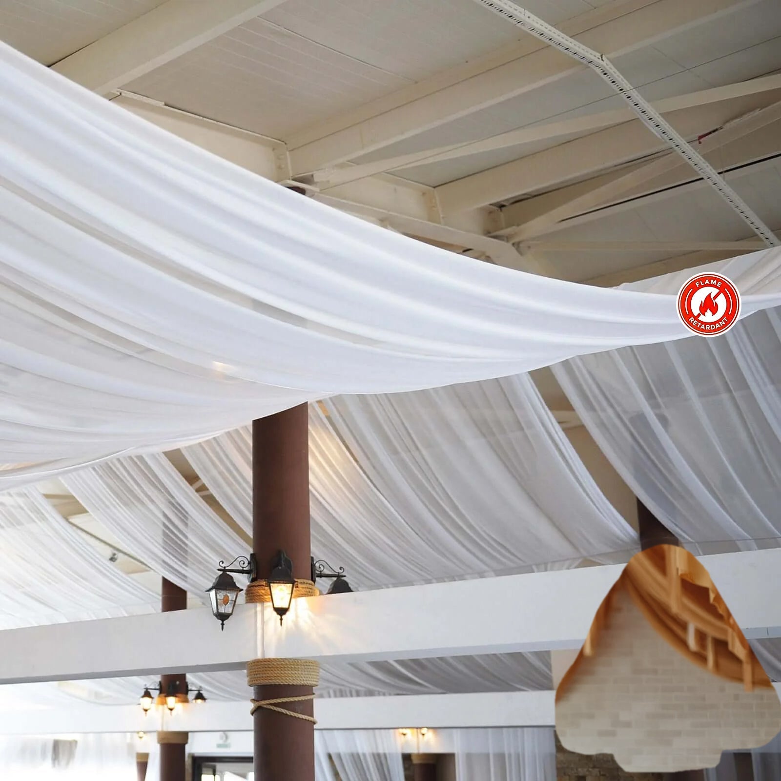 5ftx32ft White Chiffon Curtain Panel, Durable Flame Resistant Backdrop Ceiling Drapery With Rod Pocket - Bell Racket Store