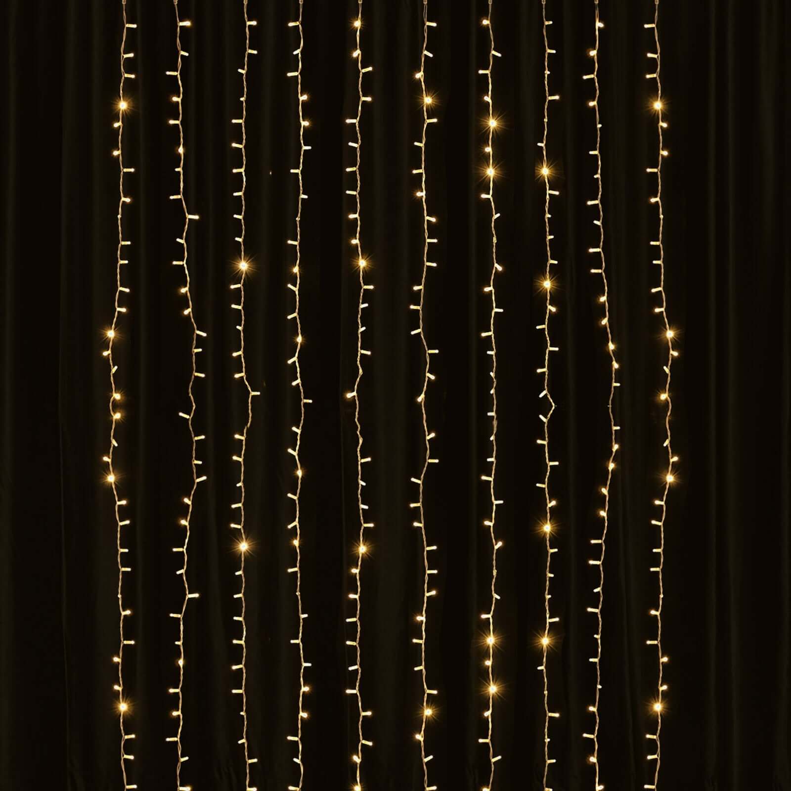 5ftx8ft Warm White 192 LED Icicle Curtain Fairy String Lights with 8 Modes - Bell Racket Store