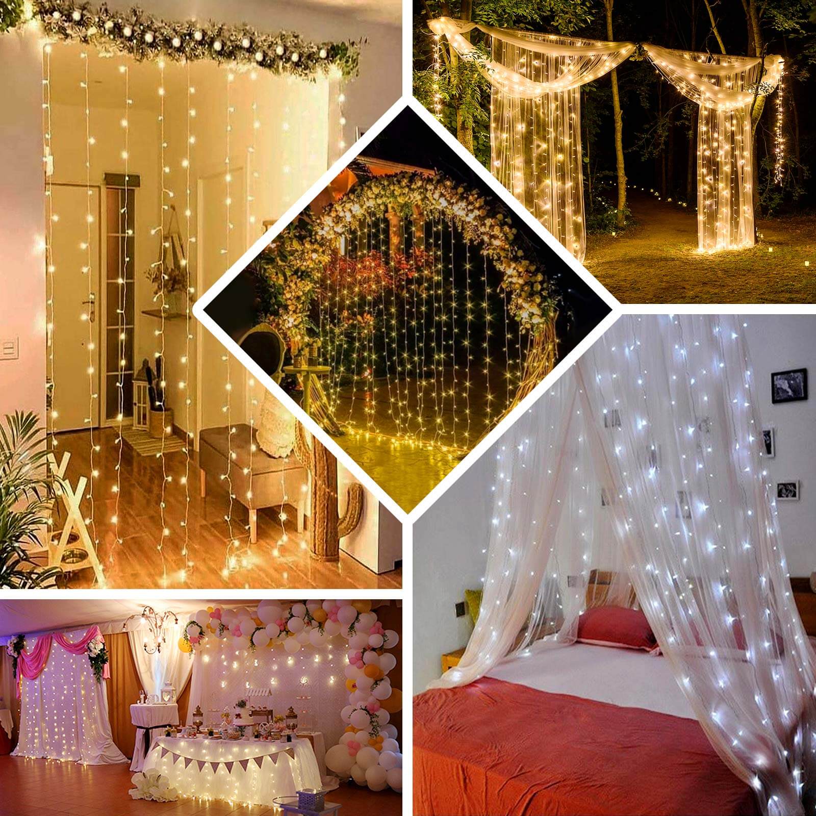 5ftx8ft Warm White 192 LED Icicle Curtain Fairy String Lights with 8 Modes - Bell Racket Store