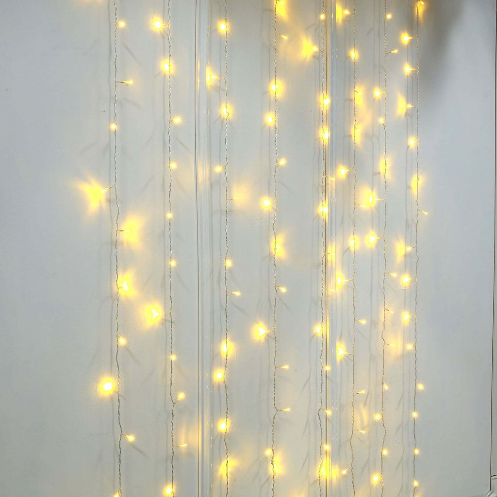 5ftx8ft Warm White 192 LED Icicle Curtain Fairy String Lights with 8 Modes - Bell Racket Store