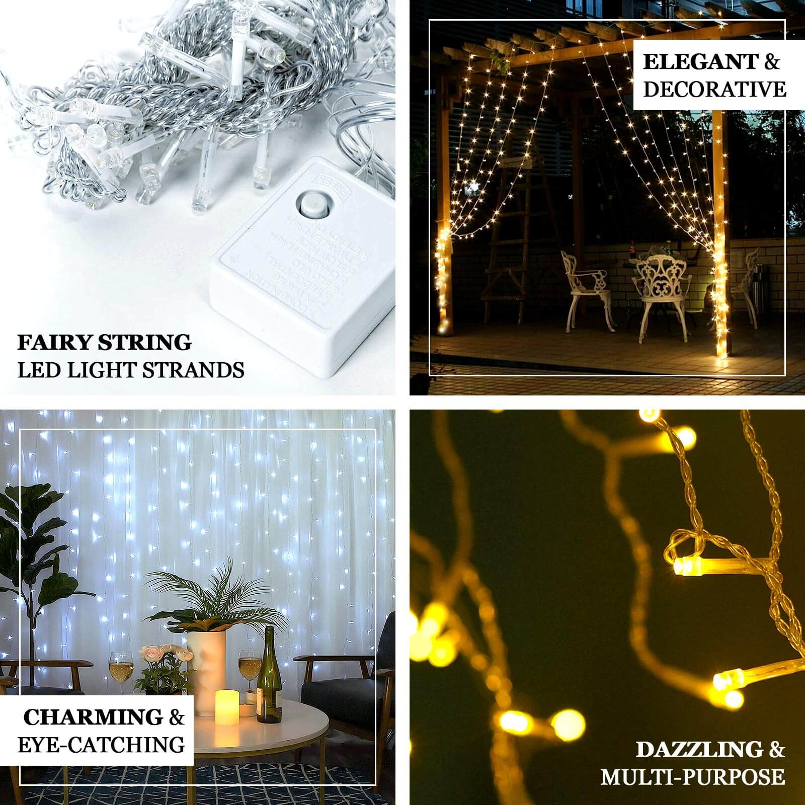 5ftx8ft Warm White 192 LED Icicle Curtain Fairy String Lights with 8 Modes - Bell Racket Store