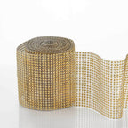 5"x10 Yards Shiny Gold Diamond Rhinestone Ribbon Wrap Roll, DIY Craft Decor