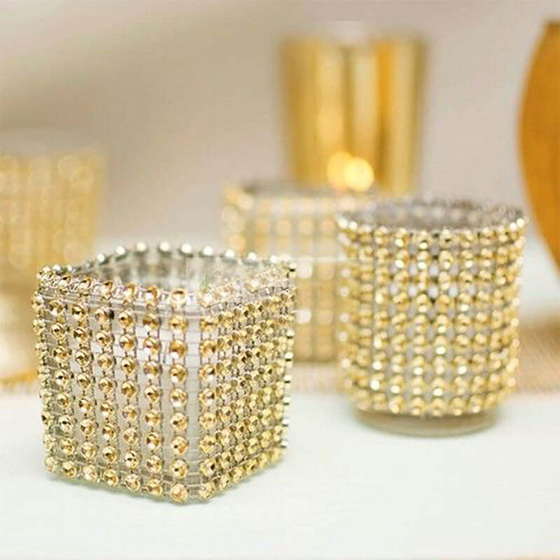5"x10 Yards Shiny Gold Diamond Rhinestone Ribbon Wrap Roll, DIY Craft Decor - NestOCart