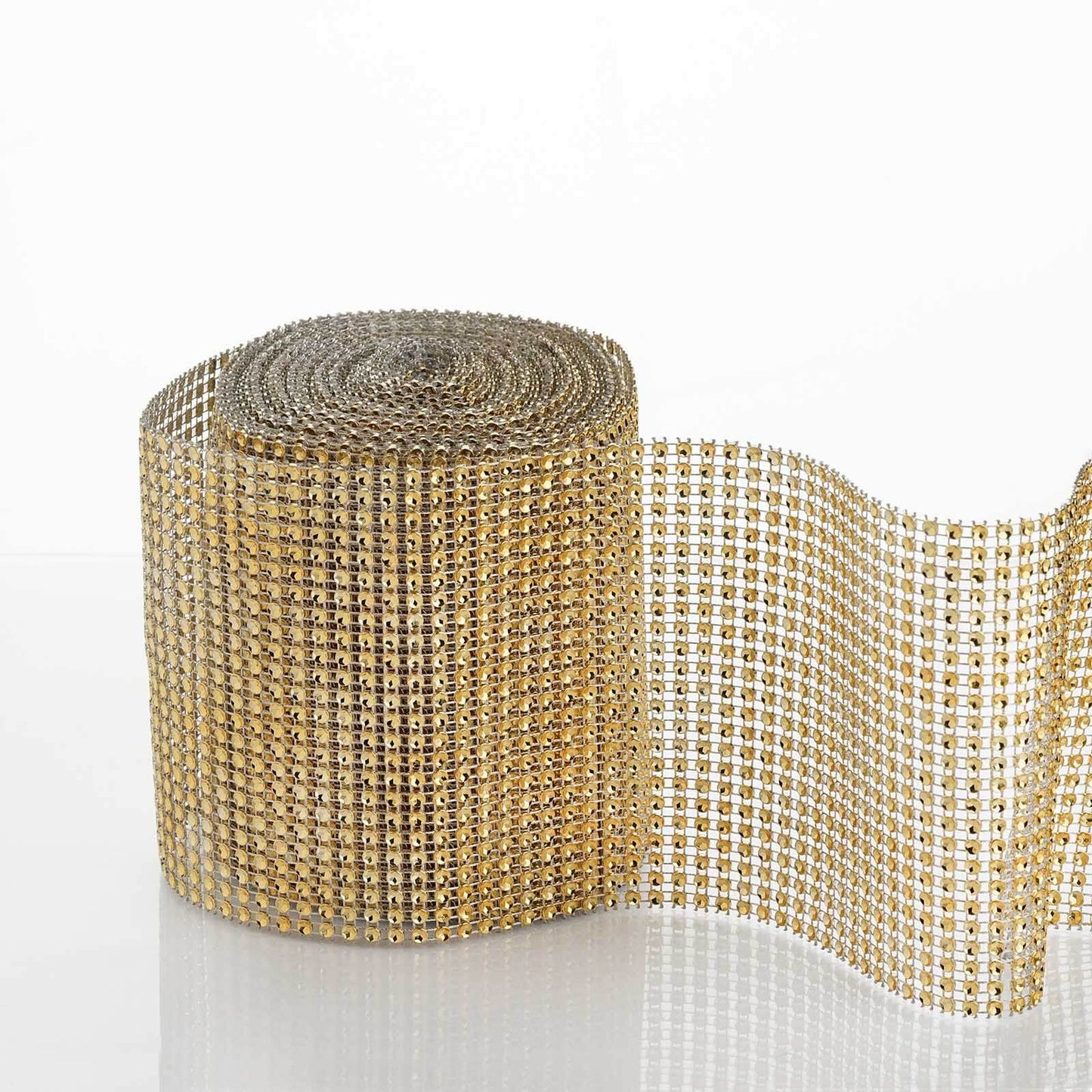 5"x10 Yards Shiny Gold Diamond Rhinestone Ribbon Wrap Roll, DIY Craft Decor - NestOCart