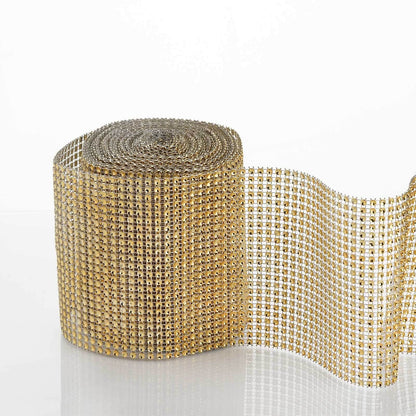 5"x10 Yards Shiny Gold Diamond Rhinestone Ribbon Wrap Roll, DIY Craft Decor - NestOCart