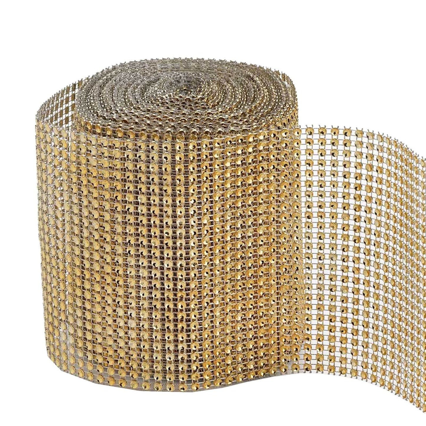 5"x10 Yards Shiny Gold Diamond Rhinestone Ribbon Wrap Roll, DIY Craft Decor - NestOCart