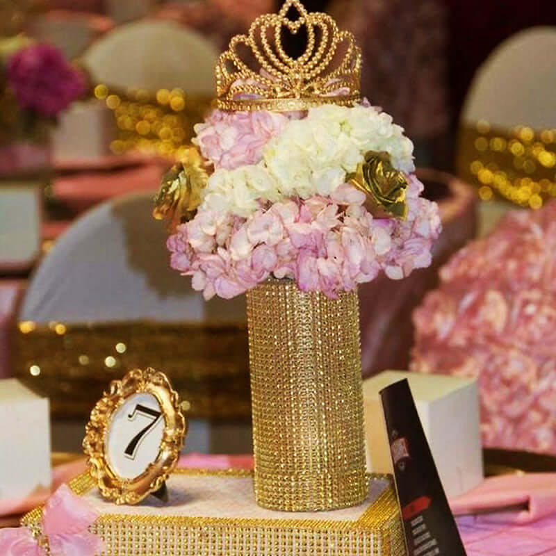 5"x10 Yards Shiny Gold Diamond Rhinestone Ribbon Wrap Roll, DIY Craft Decor - NestOCart