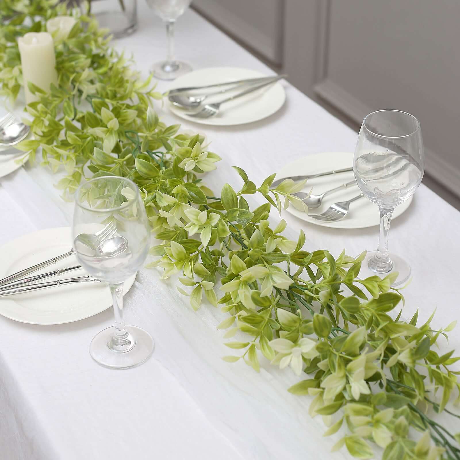 6.5ft Green Artificial Wandering Peperomia Tetragona Leaf Vine, Faux Table Hanging Garland