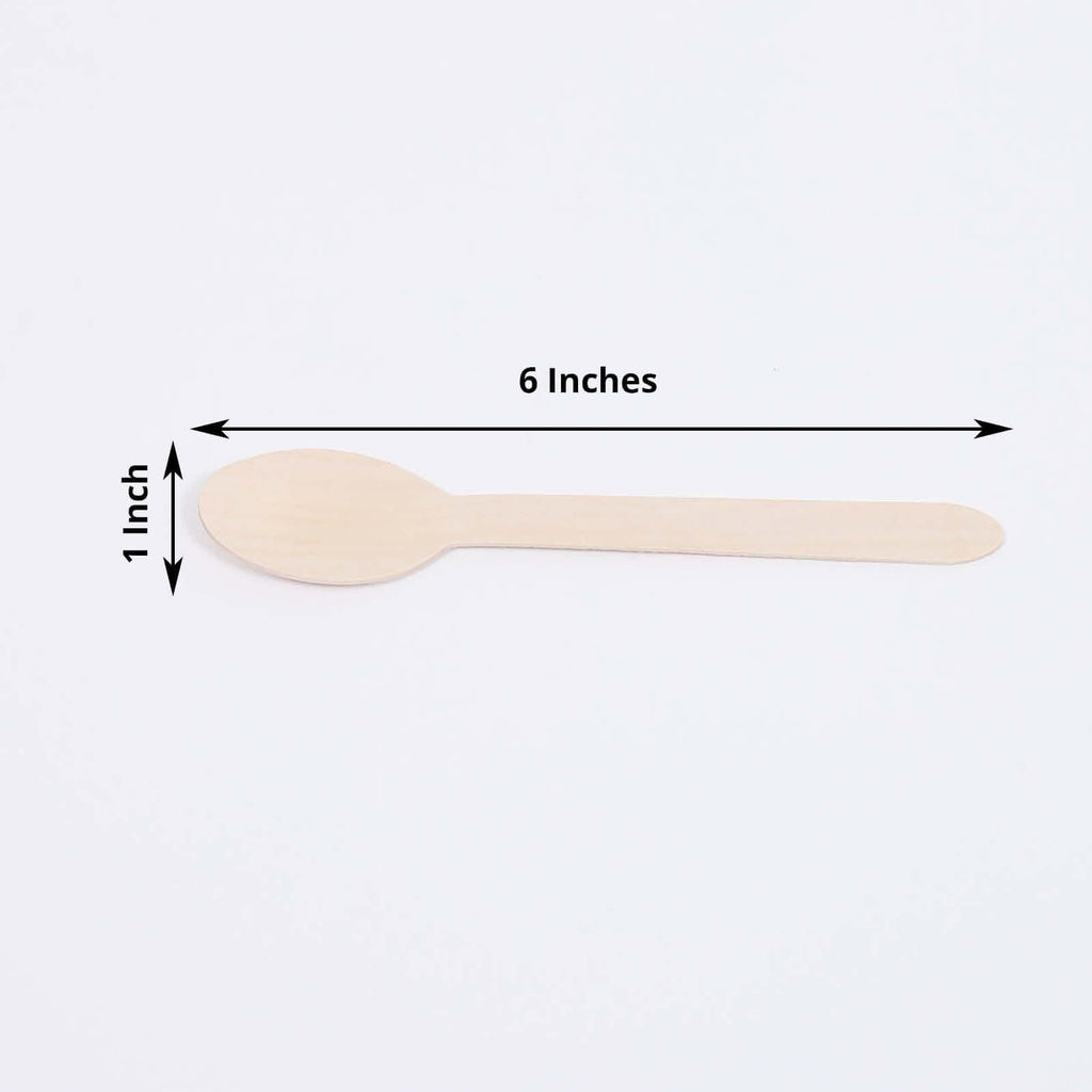 100-Pack Birchwood Spoons Natural - Eco Friendly Biodegradable Wooden Utensils for Rustic Themes & Outdoor Parties 6"