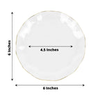 10-Pack Plastic Round 6" Dessert Plates in Clear Ruffled Rim with Gold Edging - Sturdy Disposable Salad Appetizer Dinnerware