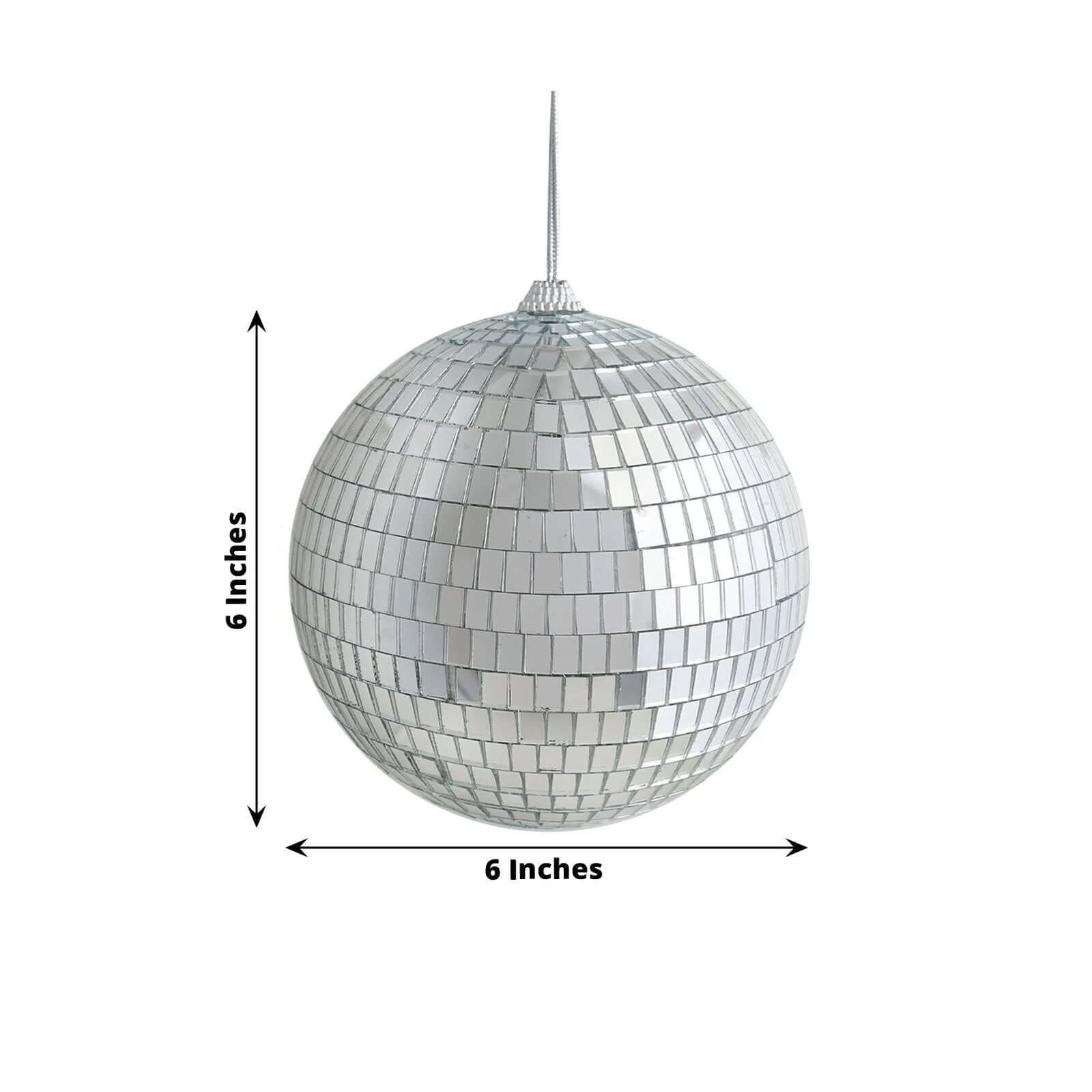 4 Pack 6" Silver Foam Disco Mirror Ball With Hanging Strings, Holiday Christmas Ornaments