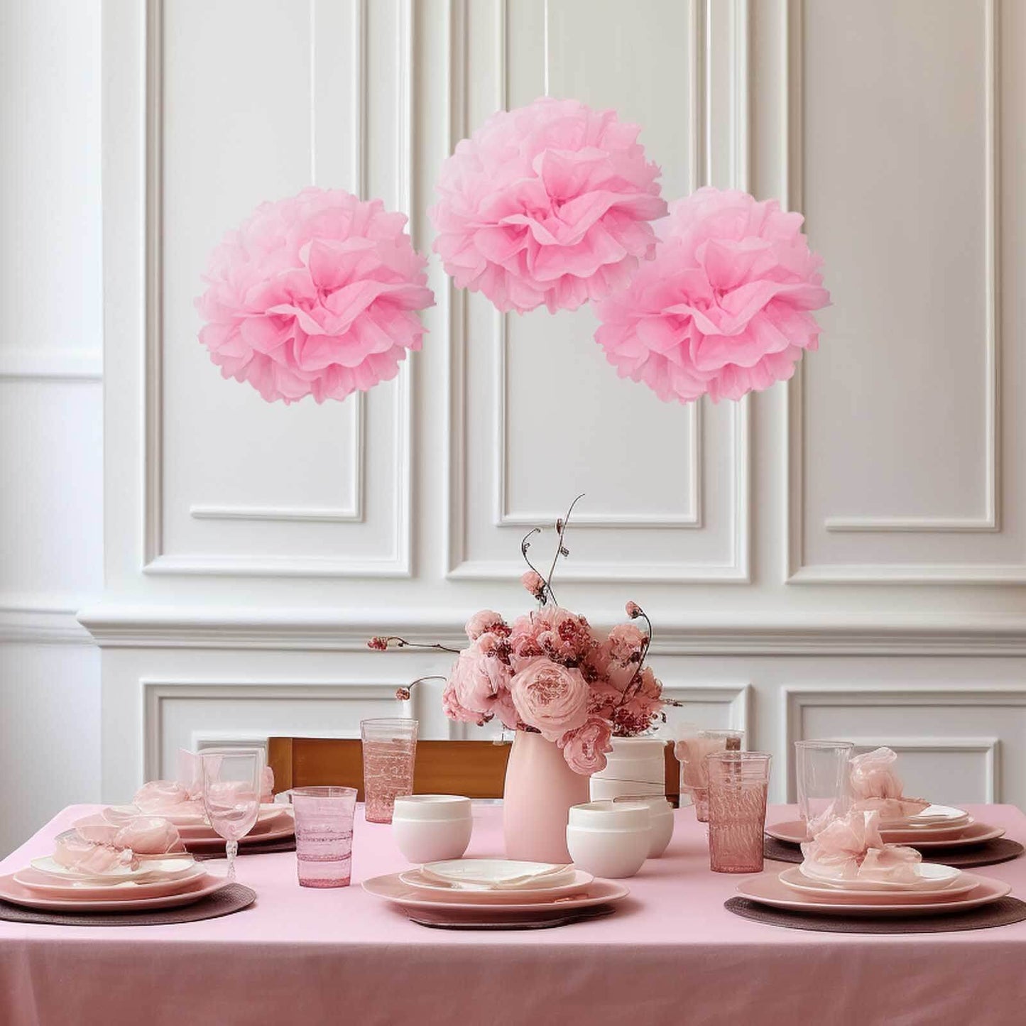 6 Pack 10" Pink Tissue Paper Pom Poms Flower Balls, Ceiling Wall Hanging Decorations - NestOCart