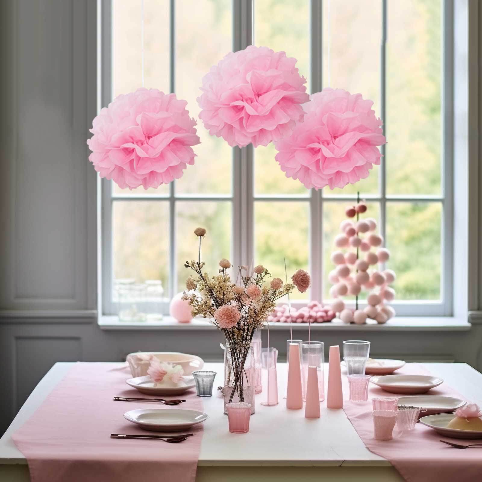 6 Pack 10" Pink Tissue Paper Pom Poms Flower Balls, Ceiling Wall Hanging Decorations - NestOCart