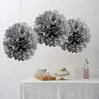 6 Pack 10" Silver Tissue Paper Pom Poms Flower Balls, Ceiling Wall Hanging Decorations