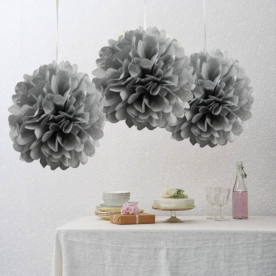 6 Pack 10" Silver Tissue Paper Pom Poms Flower Balls, Ceiling Wall Hanging Decorations - NestOCart