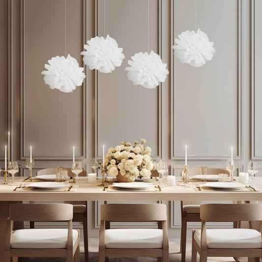 6 Pack 10" White Tissue Paper Pom Poms Flower Balls, Ceiling Wall Hanging Decorations - NestOCart