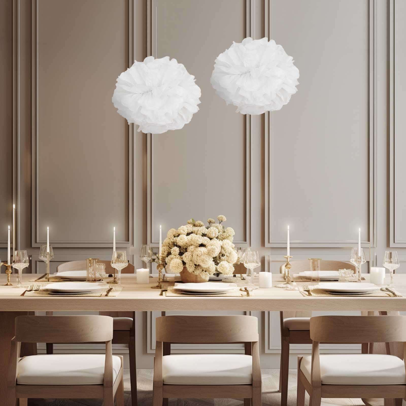 6 Pack 12" White Tissue Paper Pom Poms Flower Balls, Ceiling Wall Hanging Decorations - NestOCart