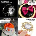 6 Pack 2" Gold Metal Crystal Rhinestone Napkin Rings, Diamond Bling Napkin Holders - Bell Racket Store