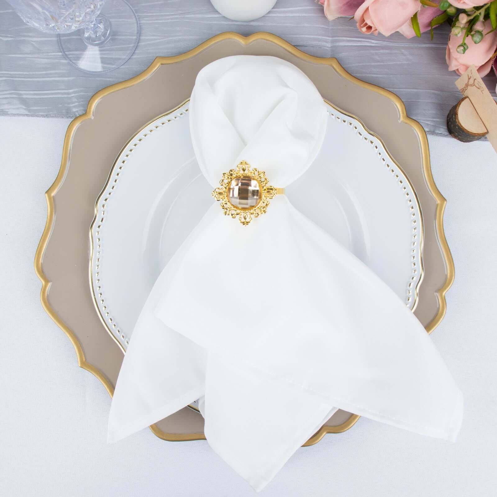 6 Pack 2" Gold Metal Crystal Rhinestone Napkin Rings, Diamond Bling Napkin Holders - Bell Racket Store