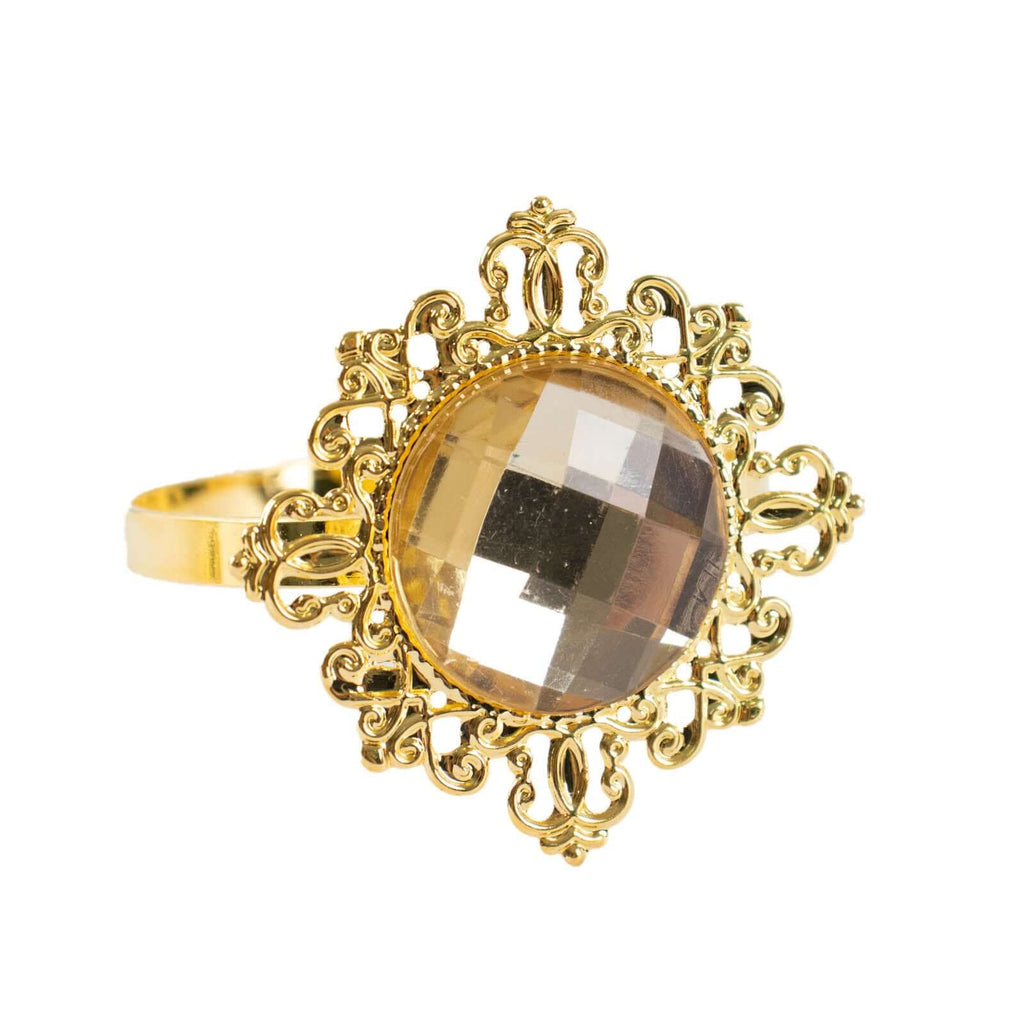 6 Pack 2" Gold Metal Crystal Rhinestone Napkin Rings, Diamond Bling Napkin Holders - Bell Racket Store